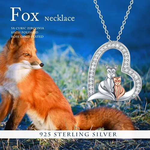 Vista 6 de Mother Child Necklace,S925 Sterling Silver ElephantFox lovelty Animal Necklaces Mother Daughter Pendant Jewelry Birthday Christmas Gifts for Grandma