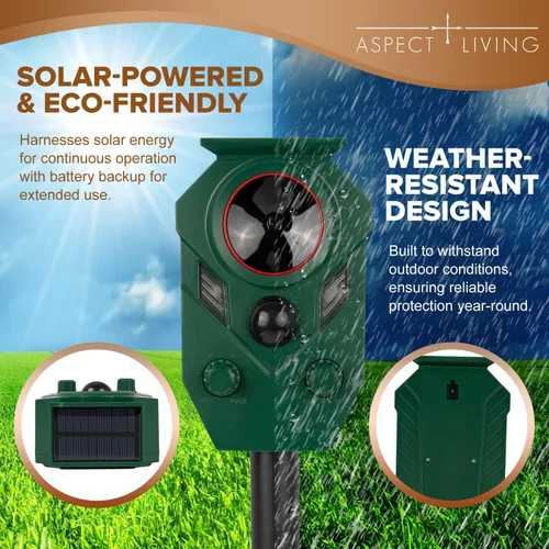 Vista 3 de Repelente animal ultrasónico solar al aire libre, sensor de movimiento