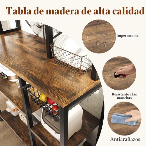 Vista 5 de GRUSIGN Estante para hornear de cocina con almacenamiento, estación de barra de café de 6 niveles con toma de corriente, soporte para microondas