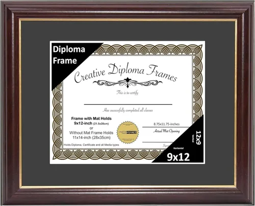 Vista 79 de Creative Picture Frames Marco para Diploma de Caoba con Borde Dorado de 12x16 pulgadas con Vidrio y Paspartú Negro y Colgadores de Pared Instalados