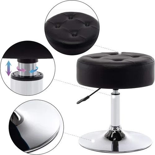 Vista 4 de DUHOME Taburete de tocador de cuero PU taburete de maquillaje silla de tocador altura ajustable taburete giratorio redondo otomano negro