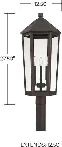 Vista 2 de Capital Lighting Ellsworth 926934OZ - Poste de cristal transparente para exteriores, 3 luces, 180 vatios totales, 28 pulgadas de alto x 13 pulgadas