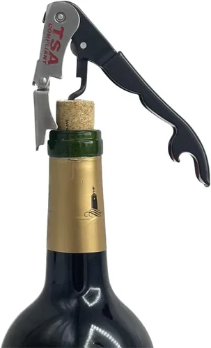 Vista 3 de Abrebotellas con sacacorchos que cumple con la TSA, doble bisagra negra, llave de vino de acero inoxidable (paquete de 1)