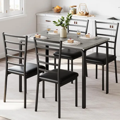 Vista 10 de Juego de mesa de comedor para 4, mesa de cocina y sillas para 4, juego de mesa de comedor de cocina de 5 piezas, mesa de comedor rectangular moderna