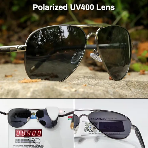 Vista 4 de ROCKNIGHT Lentes de sol polarizados estilo aviador para hombres y mujeres, lentes de sol con parte superior plana de metal, ligeras