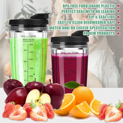 Vista 8 de 2 tazas de batido Ninja Nutri de 24 onzas, piezas de repuesto para licuadora Auto iq Upgrade Ninja Cups for Blender with 2*To-Go 7 Fins Extractor