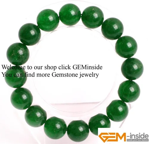 Vista 2 de GEM-Inside - Pulsera de jade verde con cuentas de 0.472 in, hilo elástico, joyería de moda, cuentas sueltas para mujer, 7.5 pulgadas