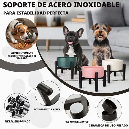 Vista 3 de Juego de cuencos elevados de cerámica para perros con soporte, 2 tazas de Negro
