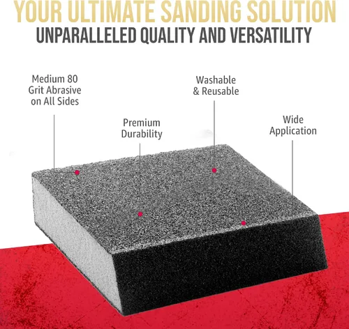 Vista 2 de Virginia Abrasives Bloques de esponja de lijado, almohadillas de espuma de grano medio de ángulo único de 5 x 3 x 1 pulgada para madera, paneles