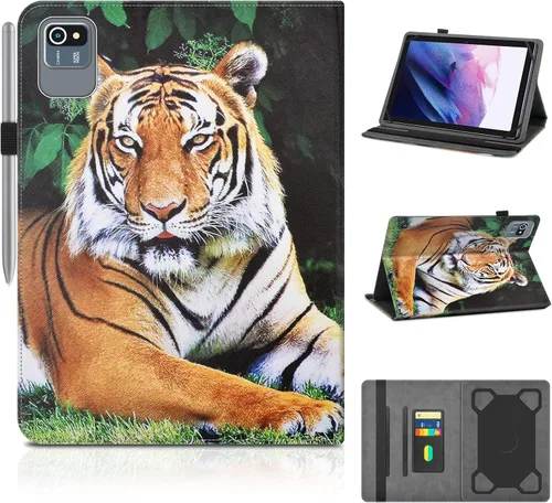 Vista 12 de DETUOSI Funda universal para tableta Android de 10.1 pulgadas, cubierta protectora de cuero, visión de 2 ángulos, con 3 ranuras para tarjetas, funda