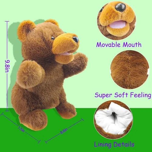 Vista 3 de Marionetas de mano, títeres de oso, marionetas de mano de animales de 10 pulgadas para niños, marioneta de mano para niños pequeños de 1 a 3 años