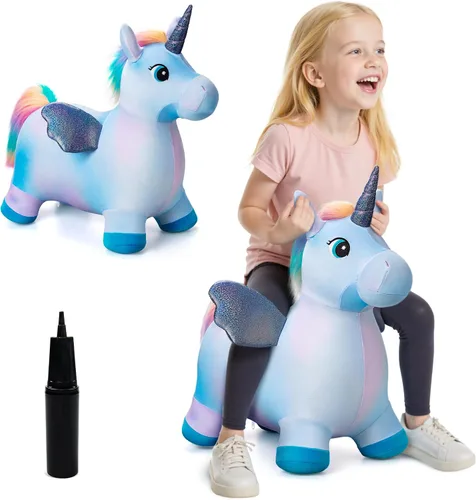 Vista 12 de Caballo Saltarín de Jirafa para Niños Pequeños, Animales Saltadores Caballo Saltarín, Juguetes Inflables Saltadores para Montar Regalos para Niños
