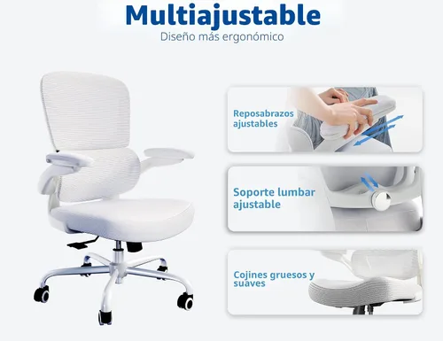 Vista 5 de TRALT Silla ergonómica de oficina, silla de escritorio con soporte lumbar ajustable, silla de computadora cómoda de malla con reposabrazos