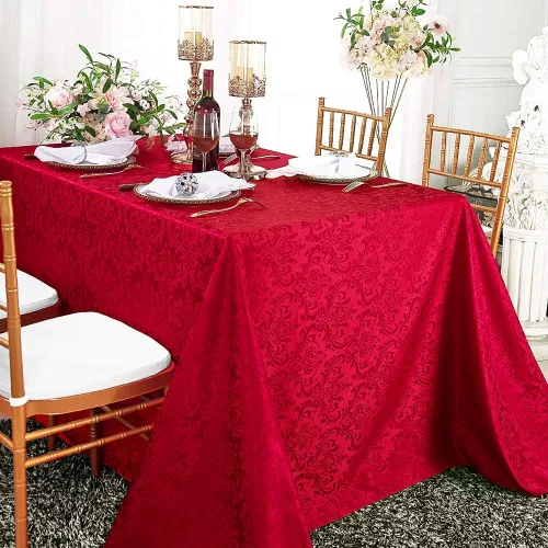 Vista 2 de Manteles rectangulares de poliéster damasco jacquard de 90 x 132 pulgadas para restaurante, cocina, comedor, boda, fiesta, banquete, eventos