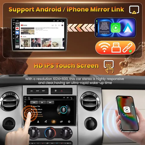 Vista 7 de Radio de coche 4G+64G para Ford Expedition 2007-2014 con Carpaly inalámbrico y Android Auto, pantalla táctil IPS de 9 pulgadas estéreo