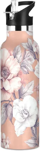 Vista 14 de Flowers Carnation Iris Peonies - Botella de agua reutilizable con aislamiento de doble pared con tapa de pajilla, sin BPA, a prueba de fugas