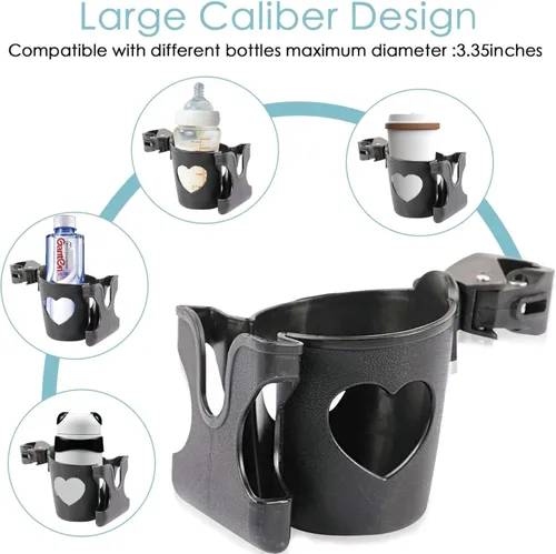 Vista 3 de Portavasos 2 en 1 para cochecito con soporte para teléfono, soporte para botella de bebida fácil de instalar, práctico soporte para teléfono