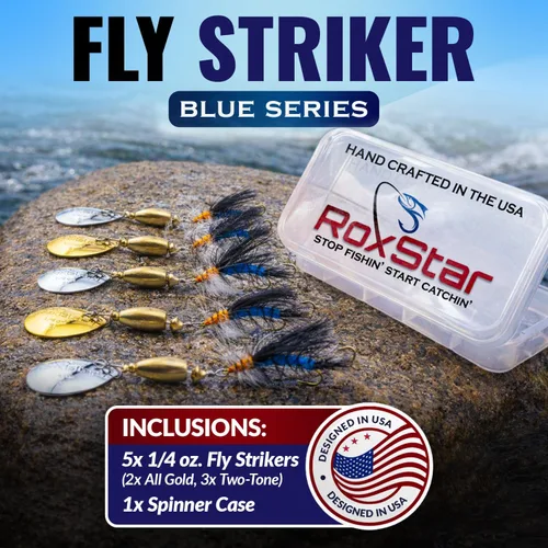 Vista 2 de RoxStar Fly Strikers Blue Series - Hand-Crafted in The USA - Proven Nationwide Most Versatile Fishing Spinner for Bass, Trout, Pike, Steelhead- Stop