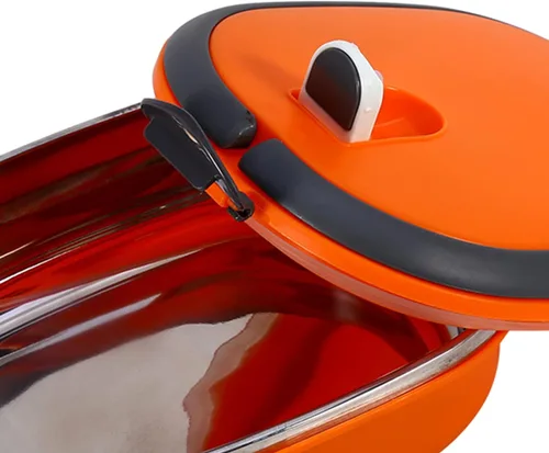 Vista 7 de ZJchao Fiambrera térmica para alimentos calientes, de acero inoxidable, portátil, calentador de alimentos naranja (una sola capa)