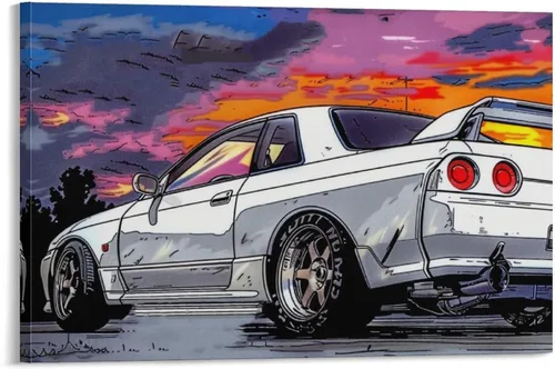 Vista 9 de R32 Jdm - Carteles de automóvil deportivo de dibujos animados japoneses Jdm para dormitorio, decoración de pared de automóvil para decoración