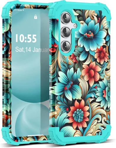 Vista 22 de Funda para Galaxy A14 5G Case, Patrón Floral 3 en 1 Protección Resistente de Servicio Pesado a Prueba de Golpes Parachoques de Goma de Silicona