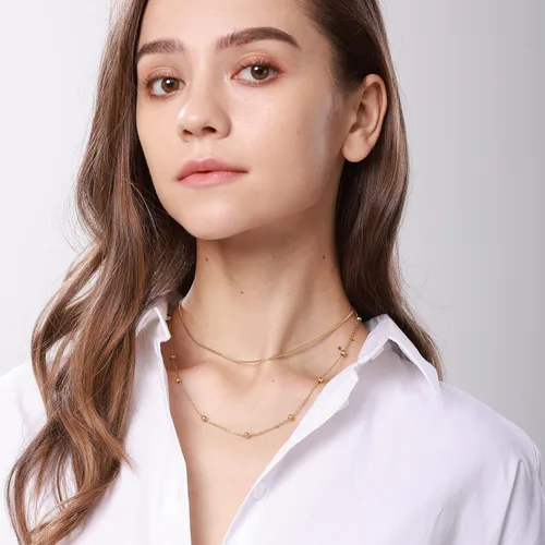 Vista 2 de VAttract Gargantilla en capas para mujer, con dije de moneda, círculo, perla, corazón, chapado en oro de 18 quilates, cadena de serpiente, collar