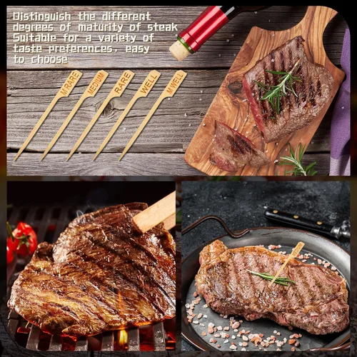 Vista 4 de Soaoo 500 unidades de 3.5 pulgadas surtidas de madera de bambú de temperatura palos de temperatura para carne, marcadores de carne de bambú palillos
