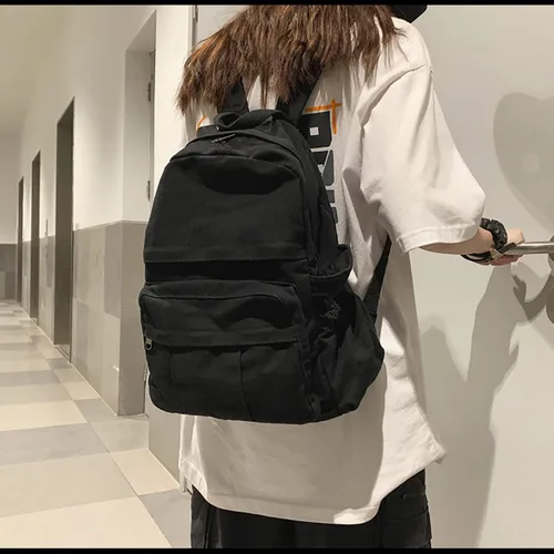 Vista 5 de GAXOS Mochila para laptop para mujer, mochila de lona de viaje para mujer, mochila estética vintage para la escuela, Negro, Mochilas de mochila