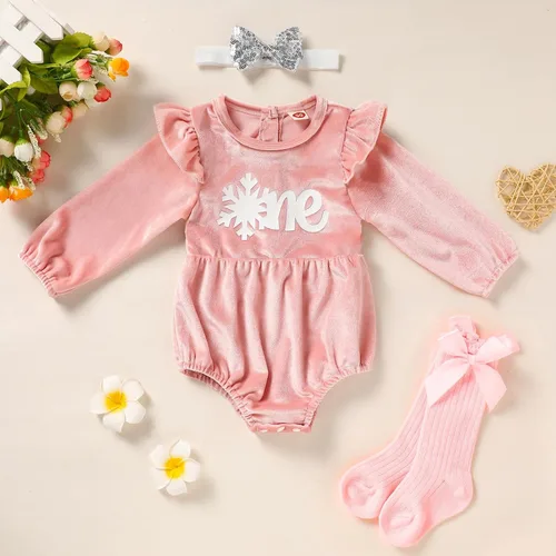 Vista 7 de GRNSHTS Ropa de primer cumpleaños para niña de terciopelo de un año de edad, mameluco de manga larga + diadema, 2 piezas de trajes de pastel