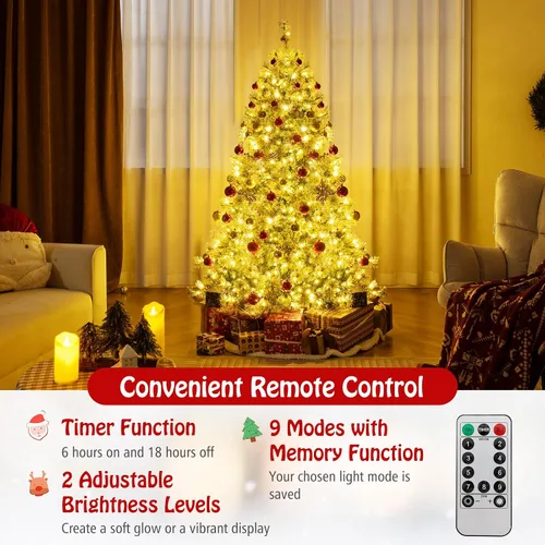 Vista 3 de Goplus Árbol de Navidad artificial preiluminado de 6 pies, árbol de Navidad con bisagras con conector de alimentación rápida de 360°, 350 luces LED