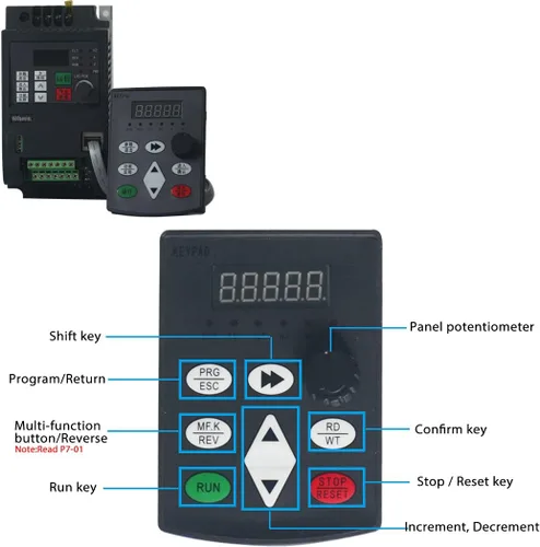 Vista 4 de Unidad de frecuencia variable VFD, 220V/0.75KW/1.5KW/2.2KW/4KW/5.5KW/7.5KW VFD Convertidor de frecuencia con freno para motor de husillo Regulación