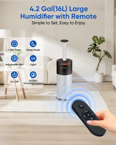 Vista 8 de Humidificadores para dormitorio, humidificador de 16 litros para habitación grande de 1500 pies cuadrados, humidificador ultrasónico de niebla fría