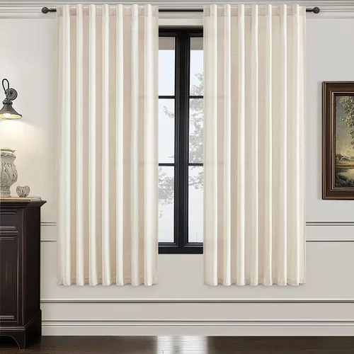 Vista 29 de Cortinas translúcidas de lino beige blanco de 84 pulgadas de largo, 2 paneles, cortinas modernas con filtrado de luz y privacidad, riel de techo