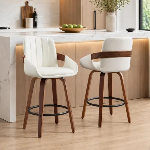 Vista 22 de VipDesk - Taburetes de bar giratorios, taburetes de bar de 26" de altura de mostrador con respaldo y brazos, sillas de bar tapizadas modernas