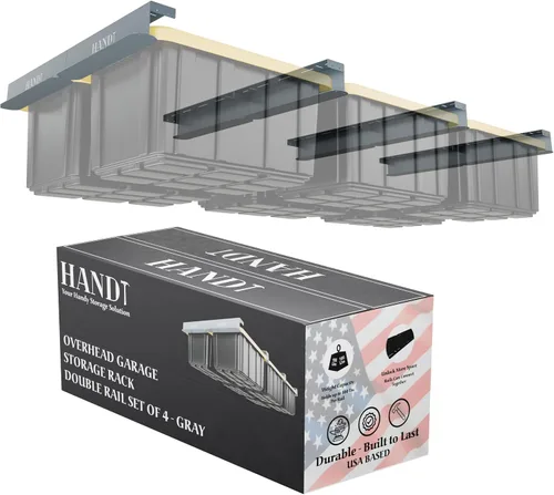 Vista 11 de Estante de almacenamiento de garaje con base en Estados Unidos, rieles de techo de metal resistente conectables, sistema de estantería