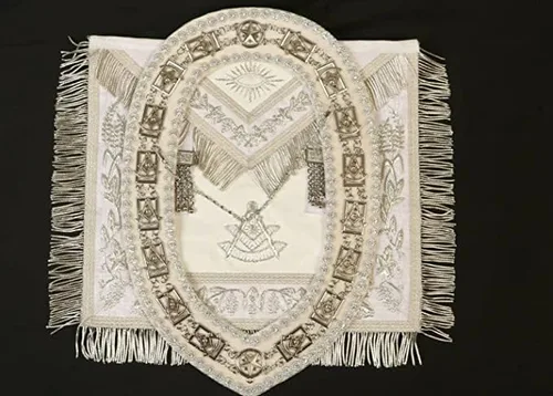 Vista 2 de Delantal blanco MASONIC PAST MASTER 100% piel de cordero y cuello bordado a mano, tamaño libre, Azul