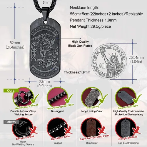 Vista 5 de FaithHeart Collar de San Miguel para hombres y mujeres, acero inoxidable chapado en oro, amuleto de medalla de San Miguel Arcángel, regalo