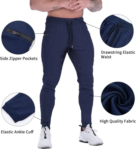 Vista 4 de MAIKANONG Pantalones deportivos ajustados para hombre, pantalones de entrenamiento para gimnasio, correr, atletismo, casual