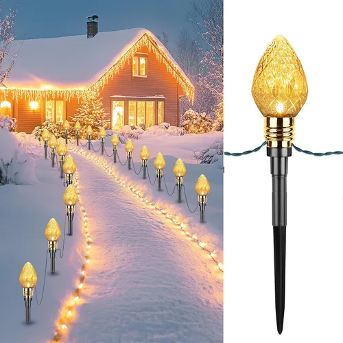 Vista 13 de Brightown Paquete de 2 Luces de Sendero Navideñas C9 de Fresa para Exteriores - Total 34.8 Pies 20 Luces LED de Sendero Navideño, Luces de Navidad