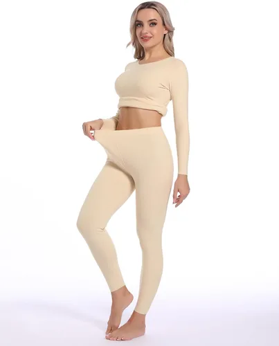 Vista 2 de INNERSY Conjunto de ropa interior térmica para mujer, ultra suave, capa base larga para clima frío