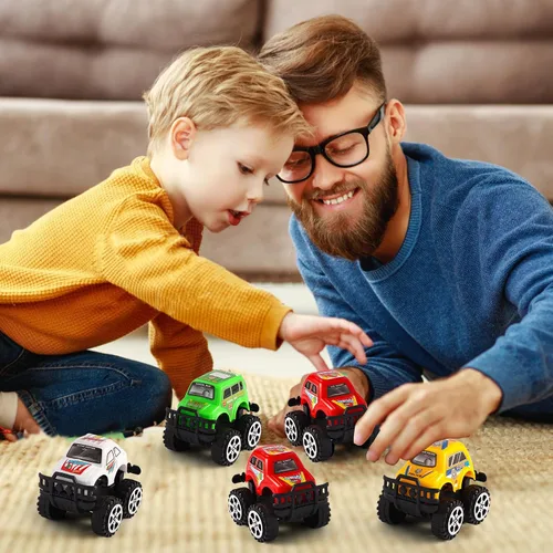 Vista 4 de Manmel Paquete de 12 Autos de Retroceso para Niños, Mini Vehículos de Carreras a Granel, Juguetes de Camión Monstruo, Recuerdos de Fiesta para Niños