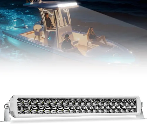 Vista 23 de Barra de luz LED de 12 pulgadas EK ENNOKING de doble fila, foco marino blanco, alta luminosidad, 100 W, luz LED de haz puntual y de inundación, luz