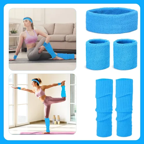 Vista 3 de Yewong Conjunto de disfraz de entrenamiento retro de los años 80 y 90 para mujer, con leggings, riñonera, calentadores de piernas, muñequeras