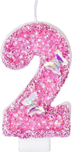Vista 12 de Velas de cumpleaños, velas de números para pasteles de cumpleaños con mariposa, velas de cumpleaños rosas, velas de pastel de 3.2 pulgadas