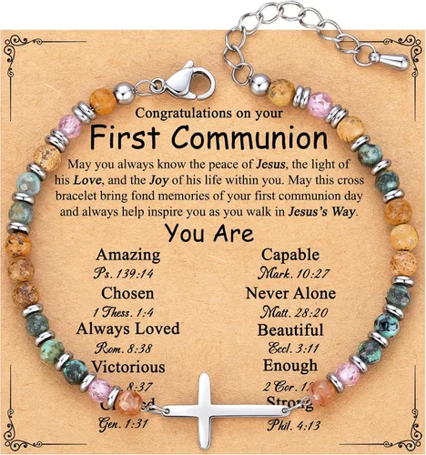 Vista 23 de TONY & SANDY Pulsera de cruz cristiana para mujer, regalo de San Valentín para ella, regalo de confirmación de bautismo, Pascua, regalo único