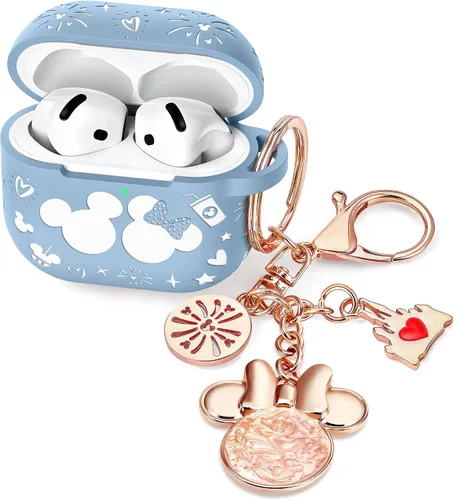 Vista 6 de Con bonito llavero) Girovo Compatible con AirPods Pro 3 Case (2025) Mujer Silicona Suave Dos Tonos Divertidos Dibujos Animados Grabados Portátil