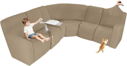 Vista 133 de ALIECOM Fundas 100% impermeables para sofá seccional reclinable, forma de L, elásticas, para esquina, funda para sofá seccional reclinable, lavable