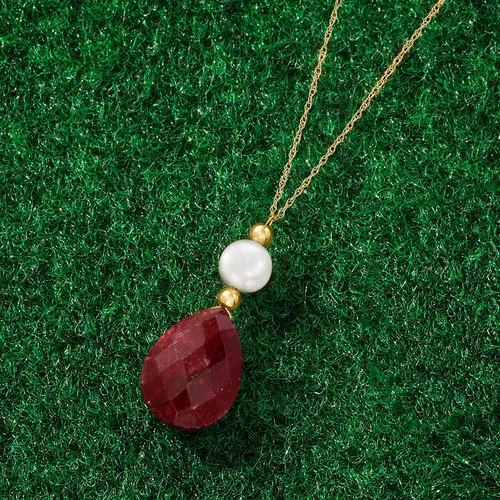 Vista 3 de Ross-Simons Cultured Pearl and Gemstone Necklace in 14kt Yellow Gold