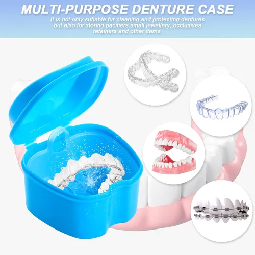 Vista 5 de Caja de 2 piezas de dentadura, caja de baño de dentadura, estuche de dentadura, caja de retención dental de ortodoncia, contenedor portátil de baño