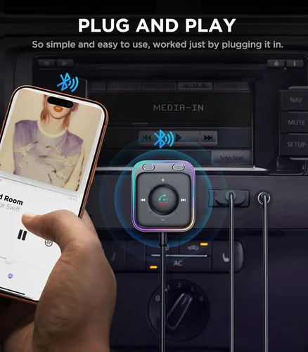 Vista 10 de JOYROOM Adaptador AUX Bluetooth 6.0 para automóvil, cancelación de ruido de micrófonos duales, Plug and Play, botón multifunción, adaptador de audio
